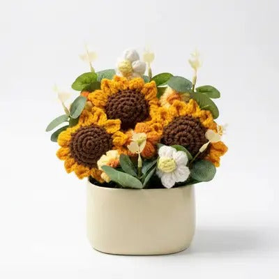 Crochet Sunflower Bouquet Pot 🌻