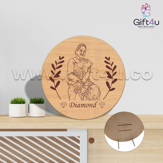 G4U FR76 Custom Engraved Round Wooden Photo Frame