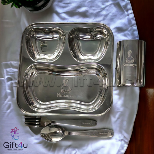 G4U PS3 AppleBite – Personalized Kids Steel Thali Set
