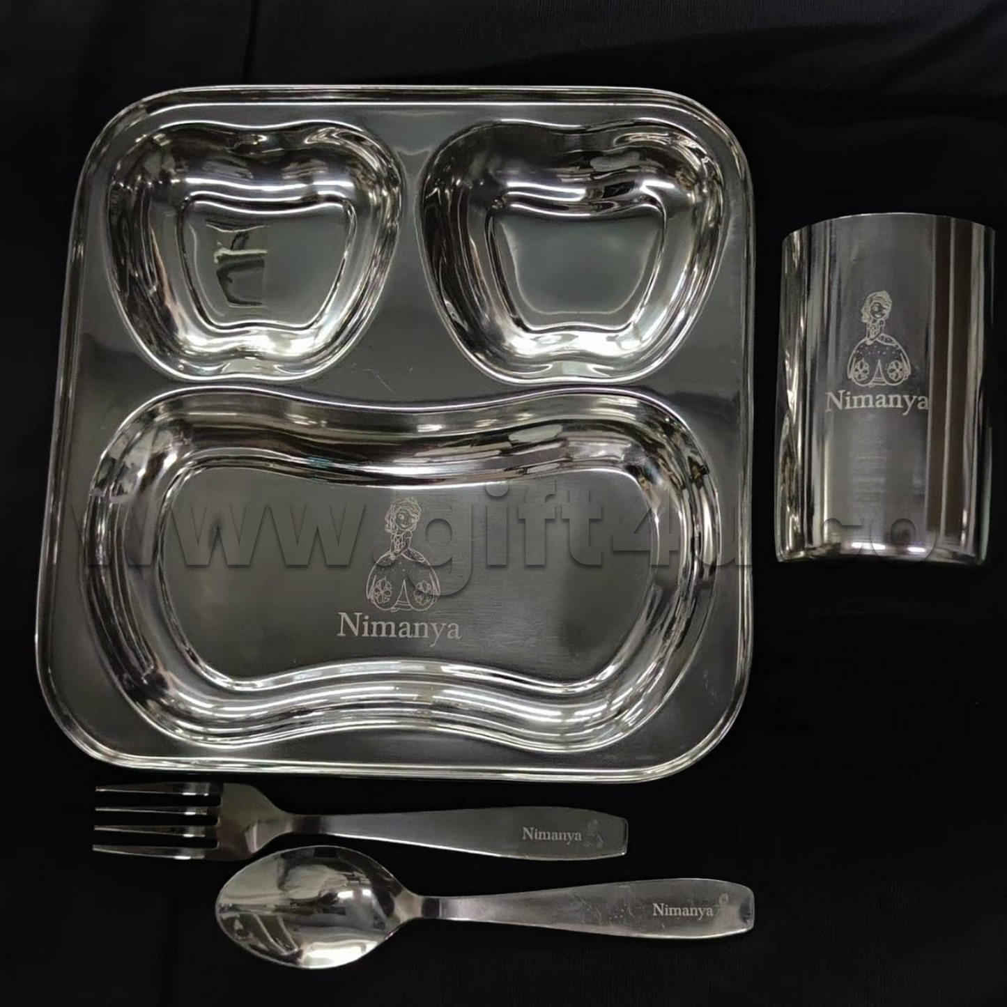 G4U PS3 AppleBite – Personalized Kids Steel Thali Set