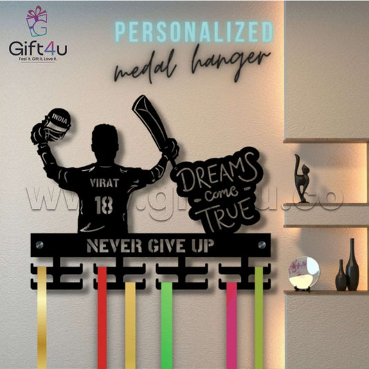 G4U MH2 Never Give Up Cricket-Themed Personalized Medal Holder