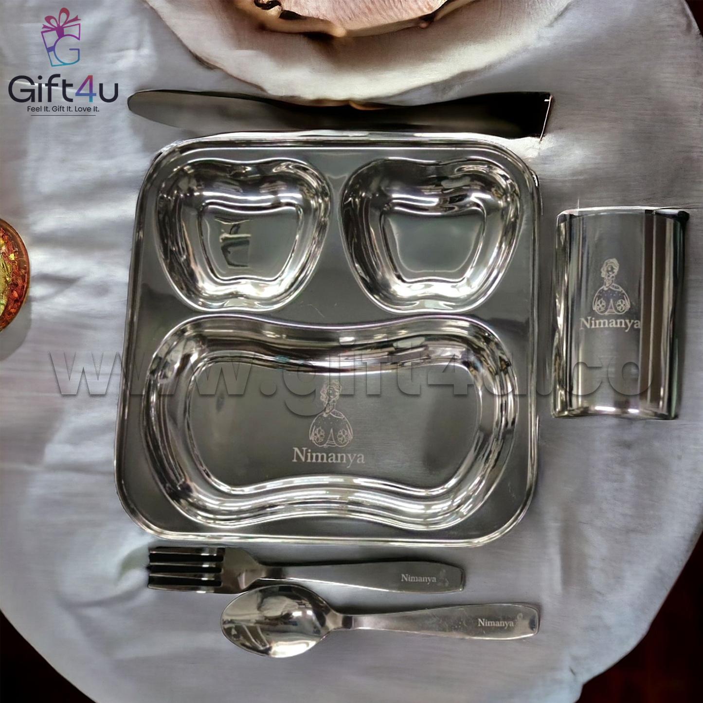 G4U PS3 AppleBite – Personalized Kids Steel Thali Set