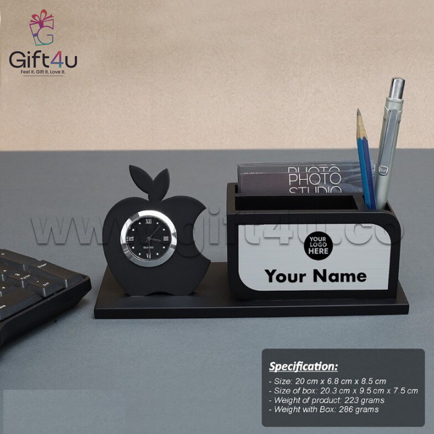 G4U PS8 Black Wooden Customised Name Pen Stand – Premium Desk Identity