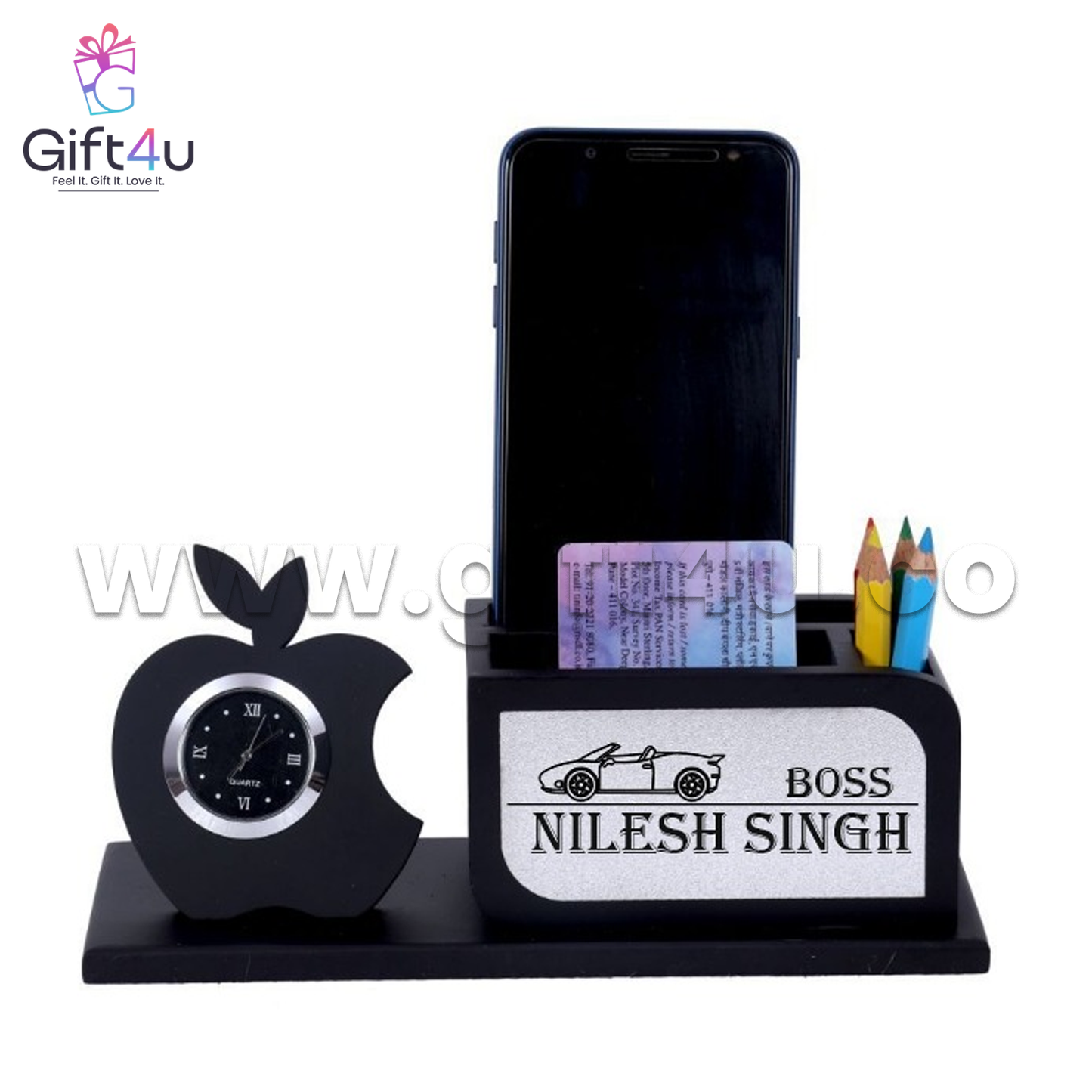 G4U PS8 Black Wooden Customised Name Pen Stand – Premium Desk Identity