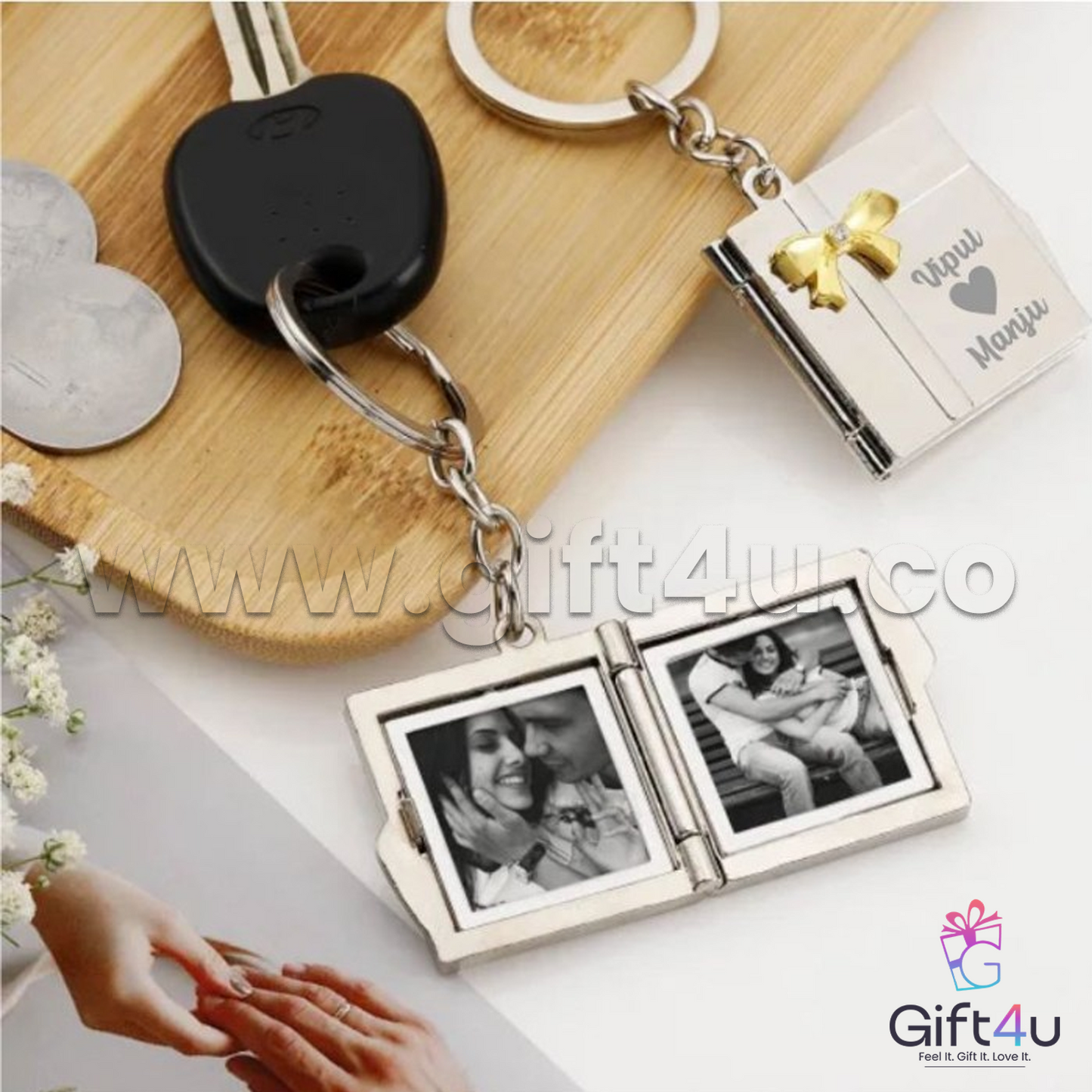 G4U K20 Romantic Metal Book Photo Keychain – Personalised Keepsake