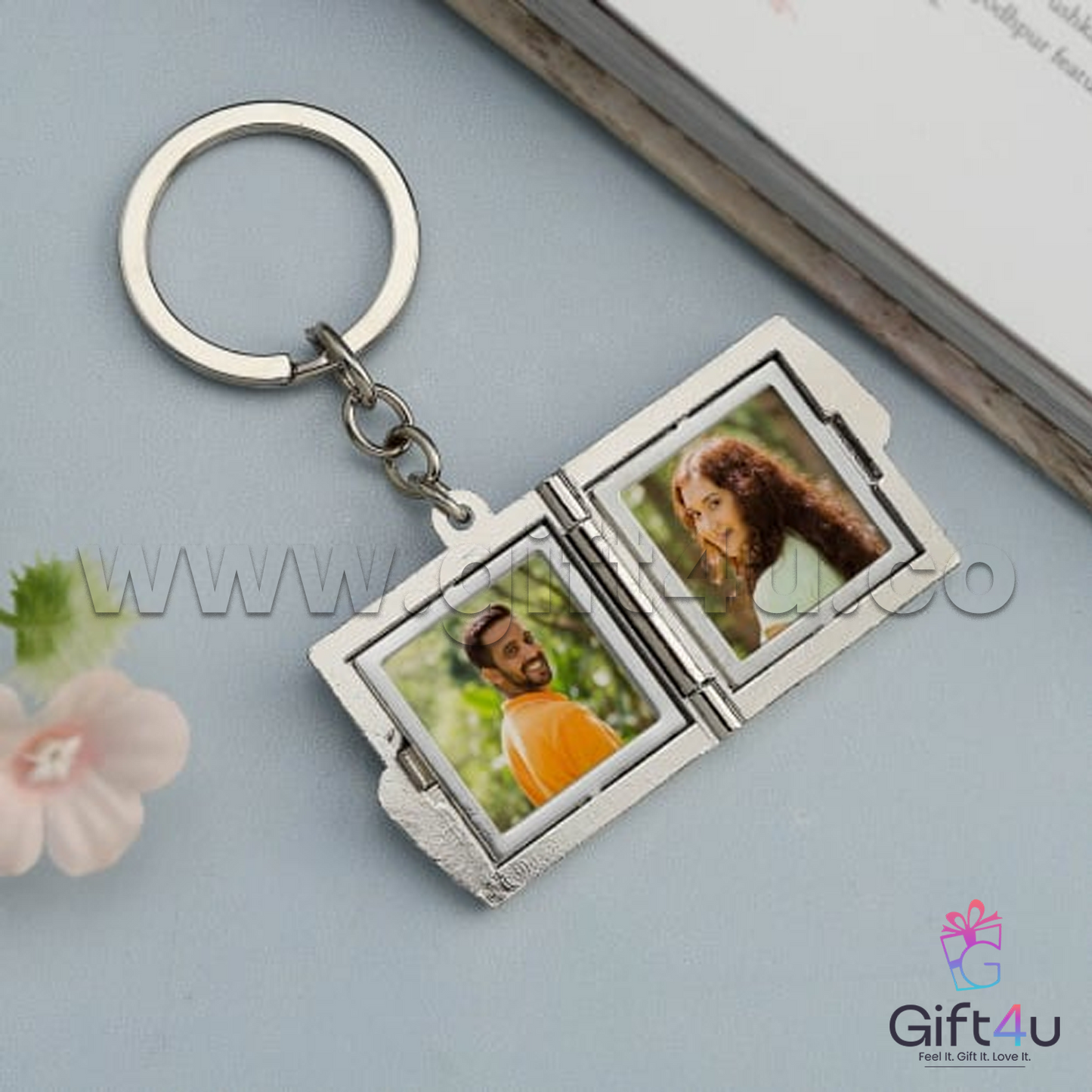 G4U K20 Romantic Metal Book Photo Keychain – Personalised Keepsake