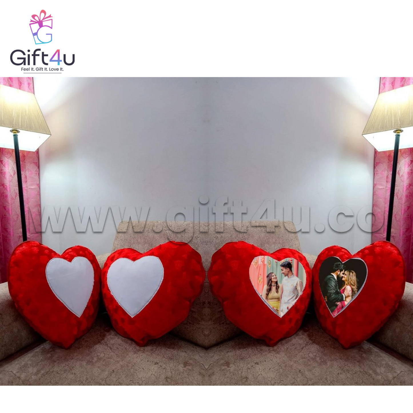 G4U PL7 Double Heart Custom Photo Pillow