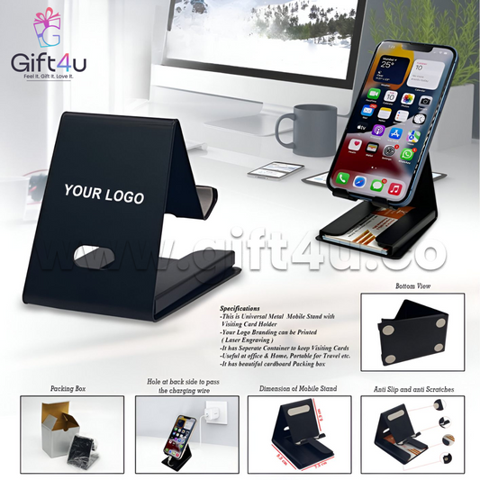 G4U MS3 Customised Metal Mobile Stand – Premium Black Finish | Logo Branding