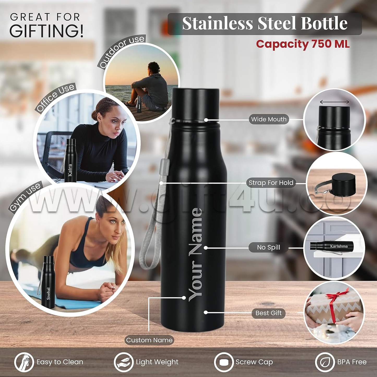 B2-G4U Black Stainless Steel Bottle