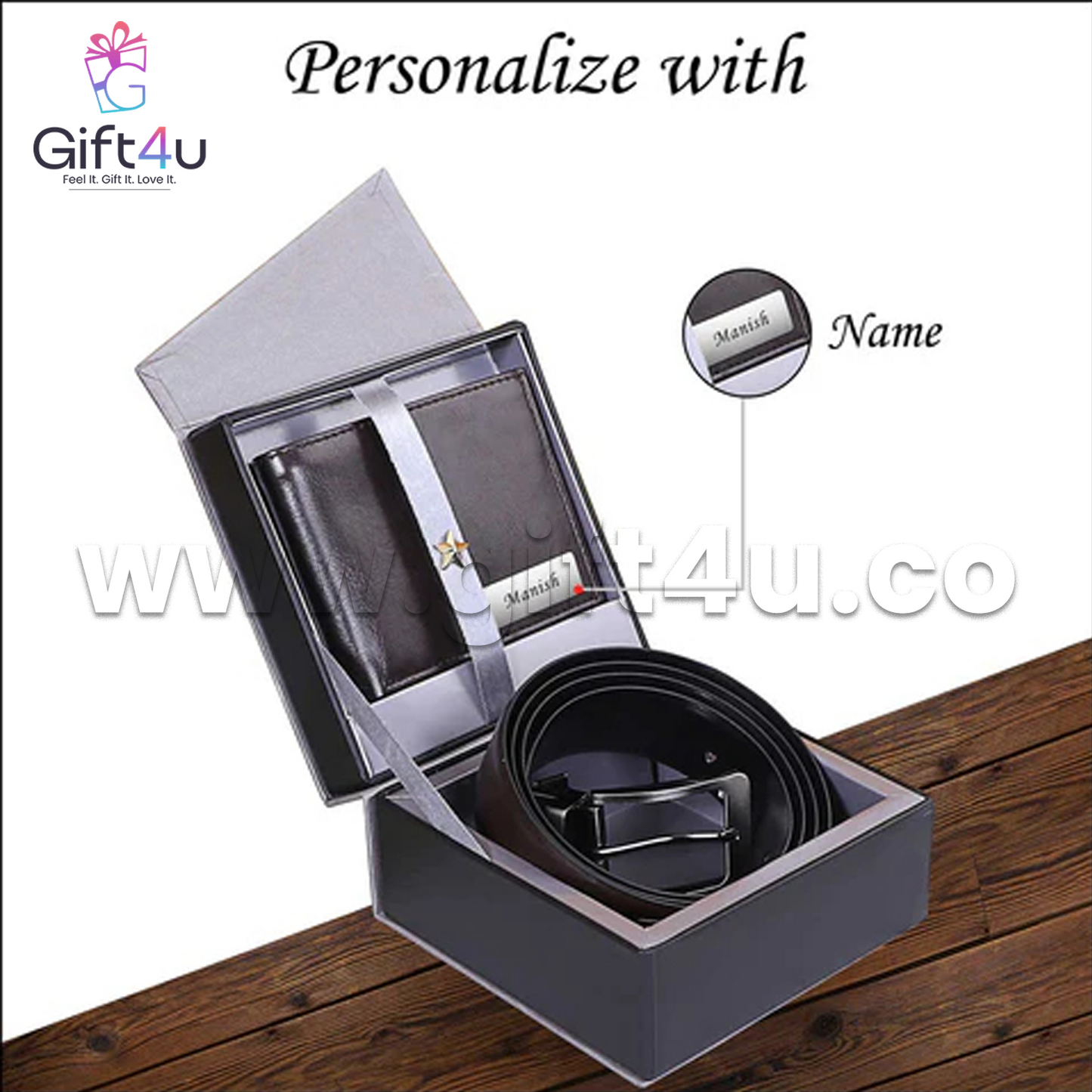 G4U GS25 Personalized Leather Wallet & Belt Gift Set