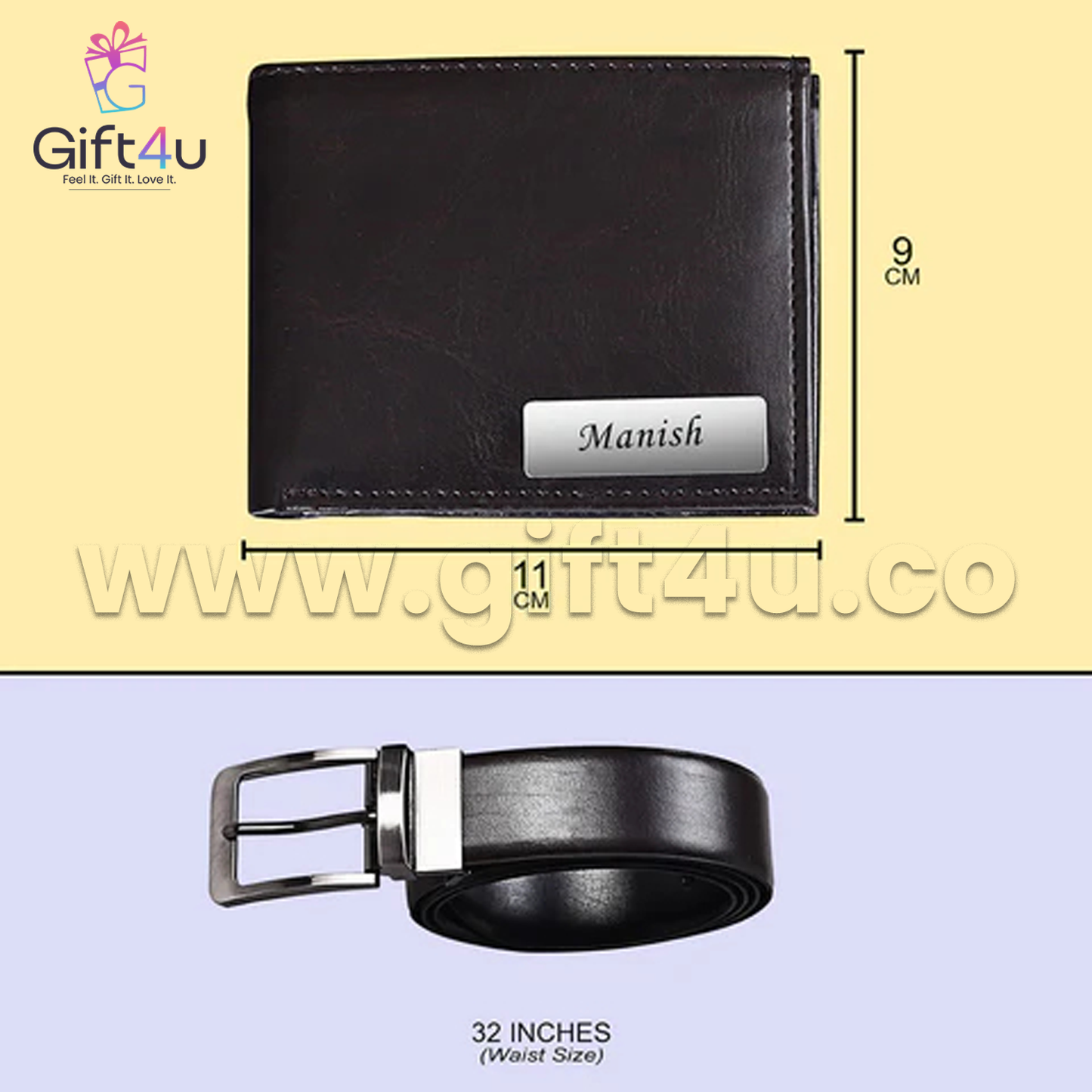 G4U GS25 Personalized Leather Wallet & Belt Gift Set