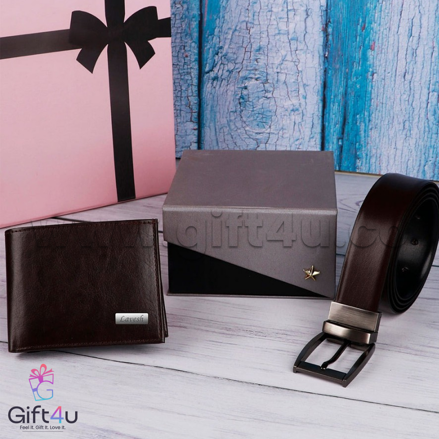 G4U GS25 Personalized Leather Wallet & Belt Gift Set