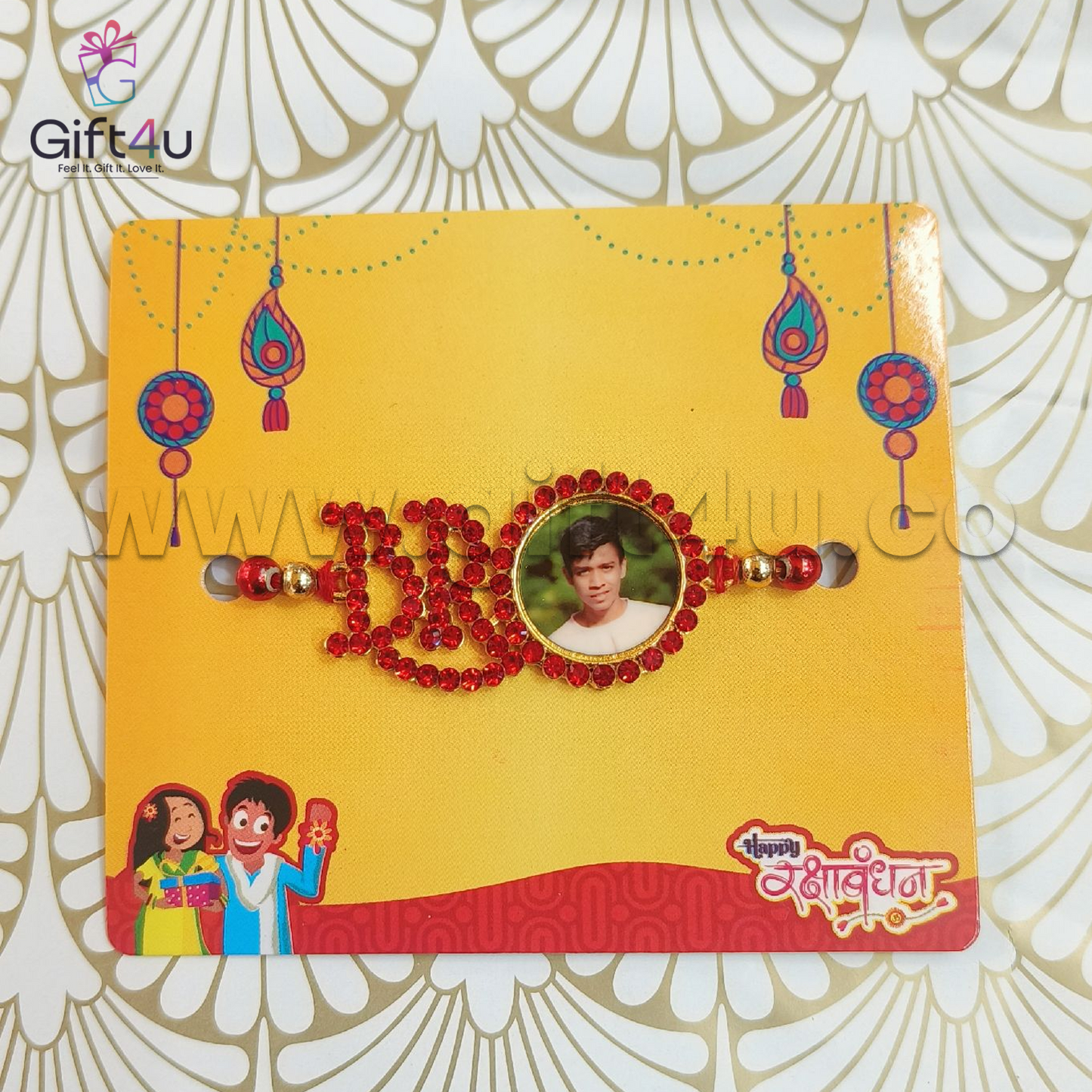G4U RT 10 Custom Photo MDF Wooden Rakhi