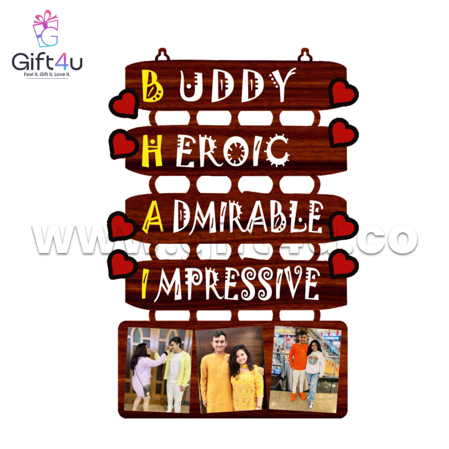 FR94 G4U BHAI Bond Frame – 3 Photo Wooden Tribute