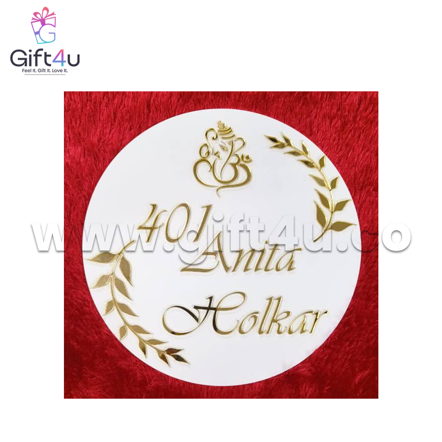 G4U NP4 DivineGlow – Round Gold Acrylic Name Plate