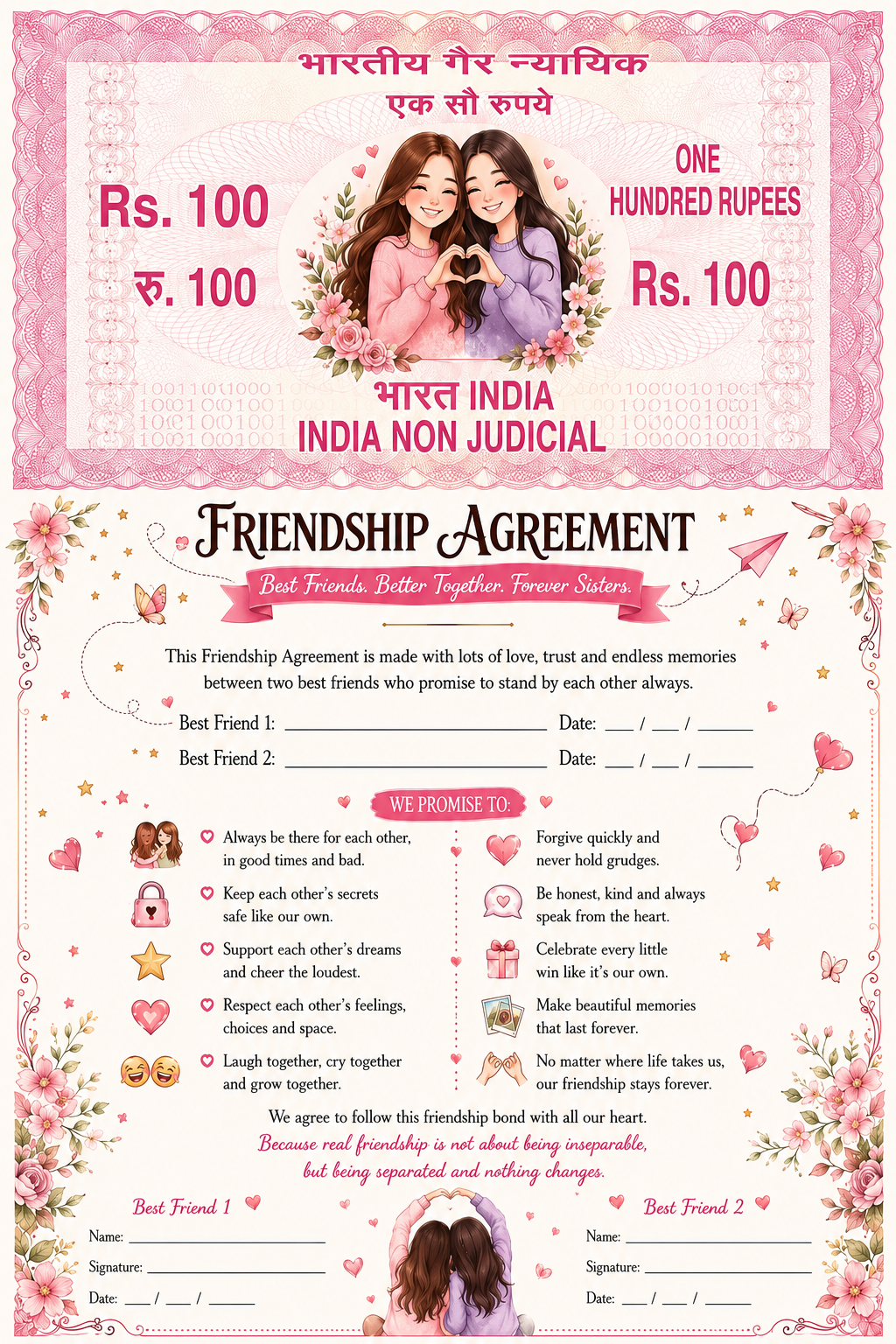 Personalized Friendship Agreement Certificate | Custom Best Friend Gift