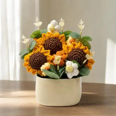 Crochet Sunflower Bouquet Pot 🌻