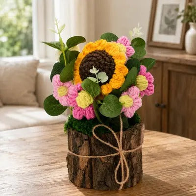 Crochet Sunflower Bloom Pot 🌻