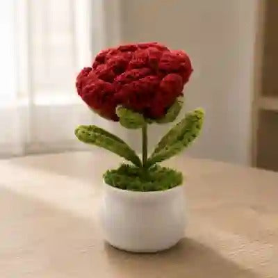 Crochet Red Rose Pot 🌹