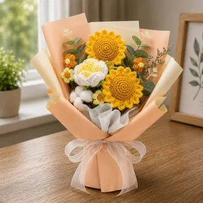 Sunflower Rose Crochet Bouquet 🌻🤍