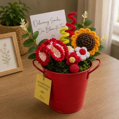 Crochet Floral Bucket Arrangement 🌻❤️